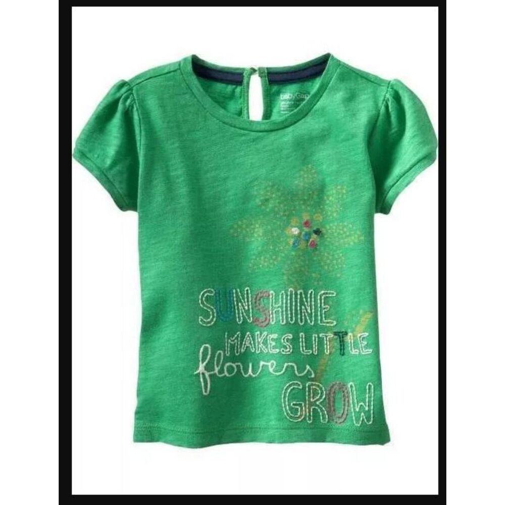NWOT Baby Gap kids girls shirt 5 XS green Sunshine flowers short sleeve top tee